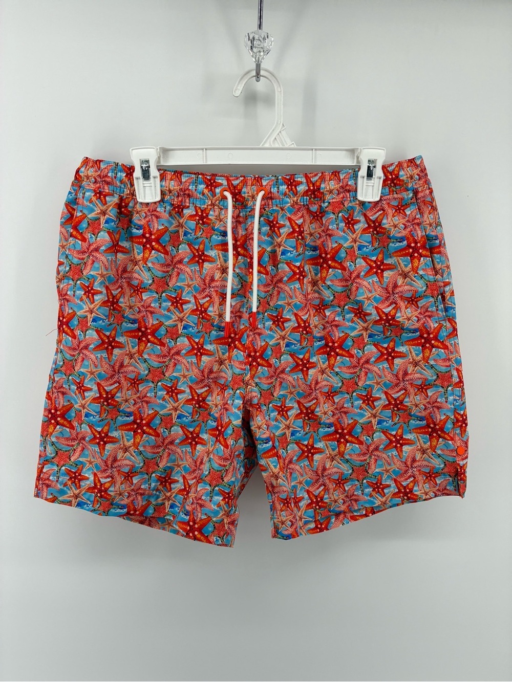 Men's Red Starfish Print Swim Trunks
